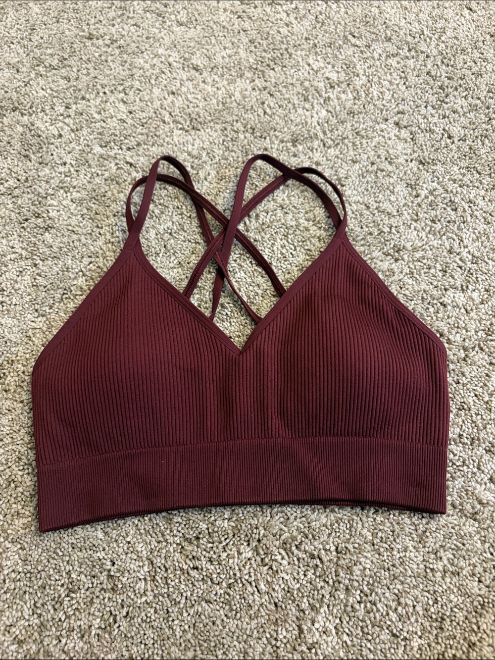 aerie Ribbed Cross-Back Bralette - Wine